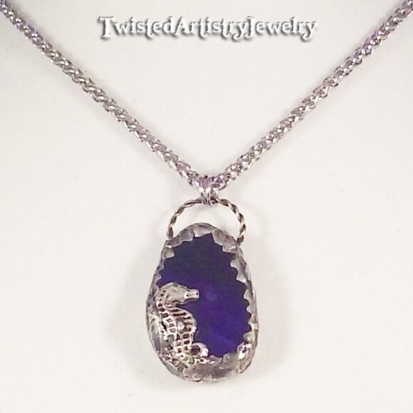Purple Agate Seahorse Pendant Necklace - Picture 2 of 4